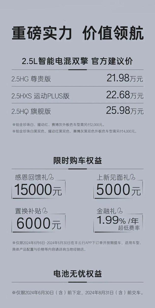 凱美瑞2.5L混動(dòng)車型上市 售價(jià)區(qū)間為21.98-25.98萬(wàn)元