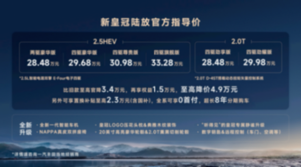 至高優(yōu)惠4.9萬元,一汽豐田2024款皇冠陸放上市,升級8155芯片